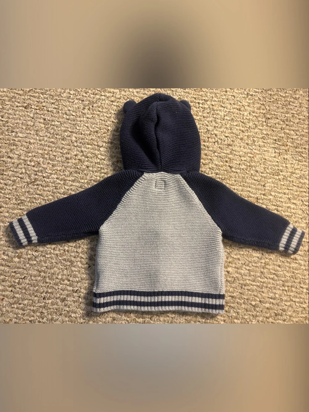 GAP Boy’s Navy & Light Gray Hooded Knit Jacket with Ears, Size 6-12mo